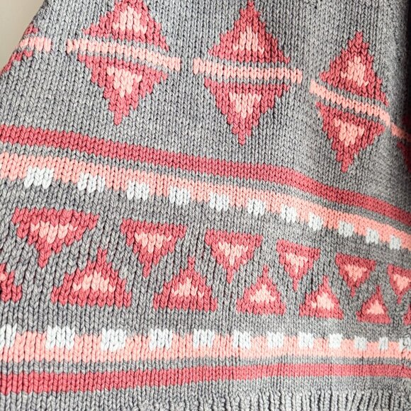 Vintage Handmade Grey Pink Southwestern Print Open Front Cardigan L - Picture 5 of 5